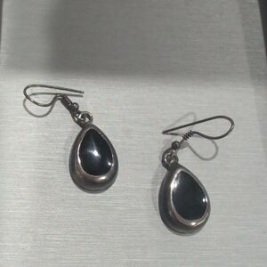 Elegant Black Teardrop Earrings Stamped Mexico